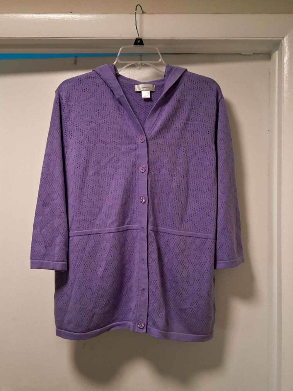 CJ Banks Hooded Purple Button Down 3/4 Sleeve Sweater Cardigan sz 1X